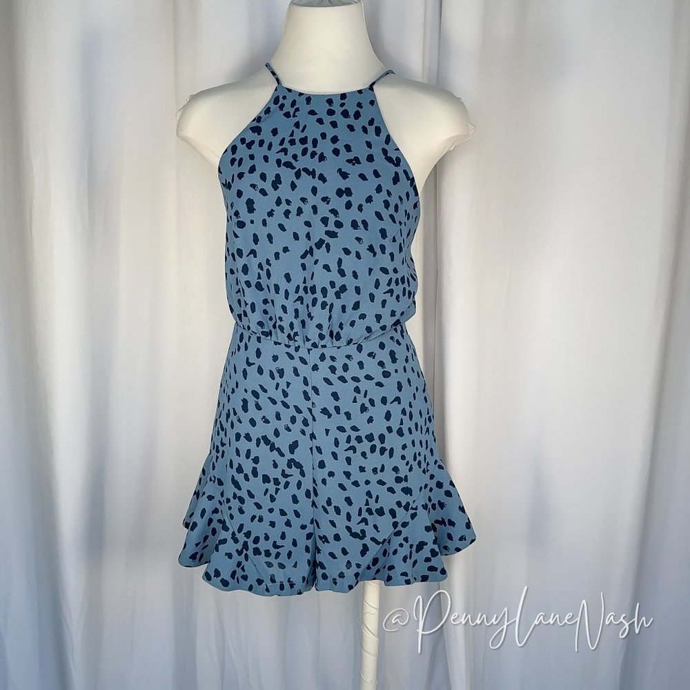 She + Sky Abstract Animal Print Romper Blue